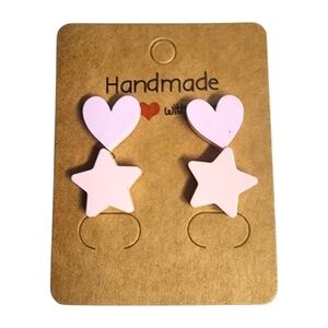 Pink Starblush Hearts Acrylic Stud Earrings – 2 Pair